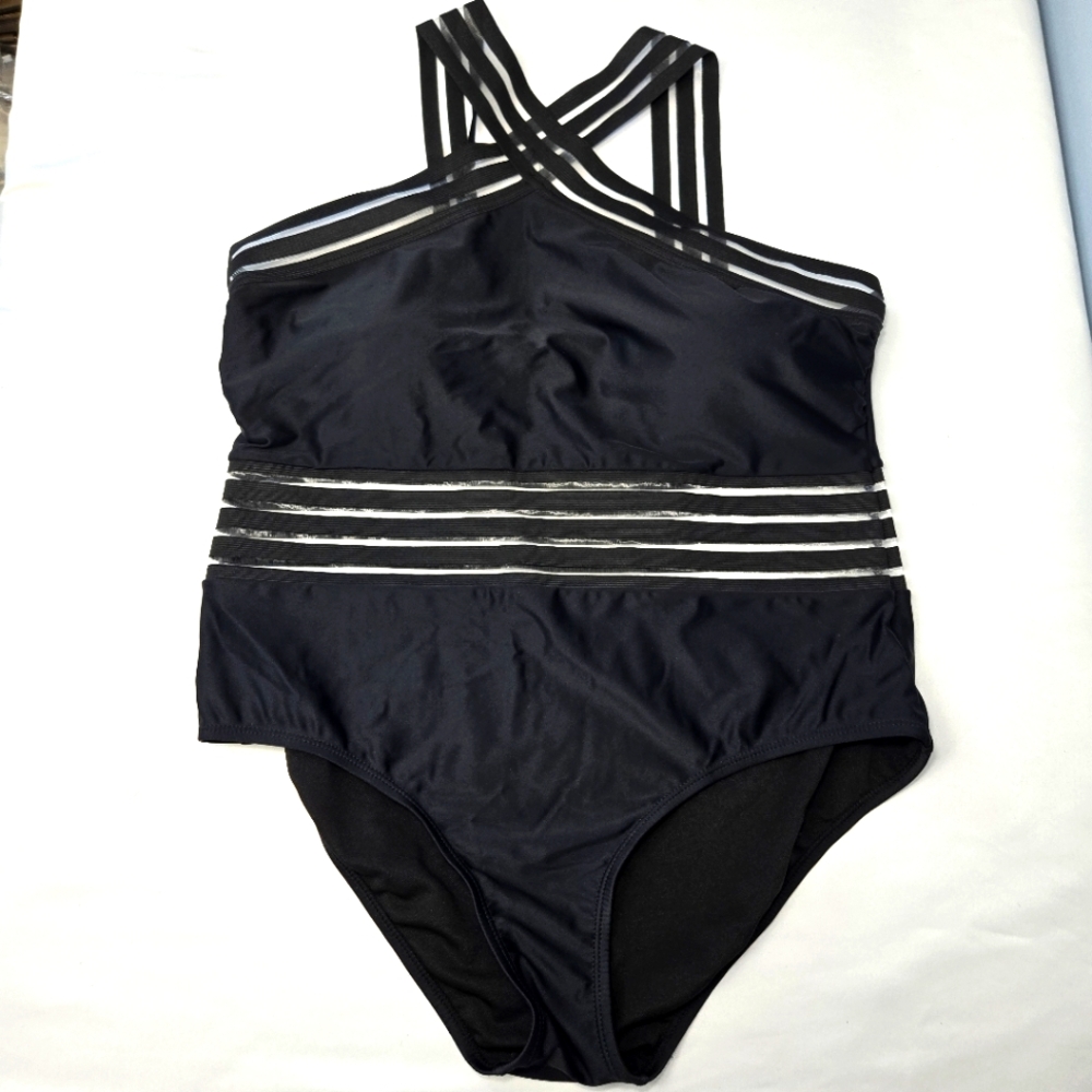 Meet.Curve Black‎ Crossover Lady Vintage One Piece Swimsuit Womens Size XL